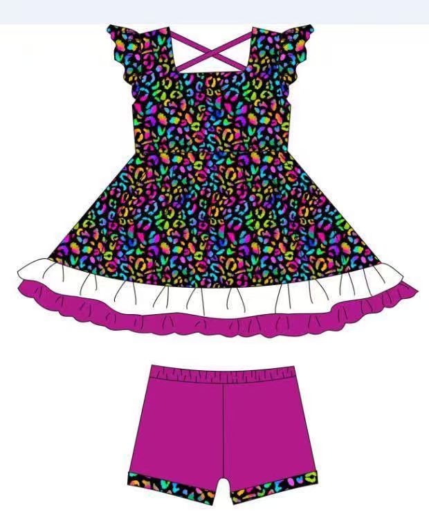 Leopard top matching shorts girls summer outfit preorder