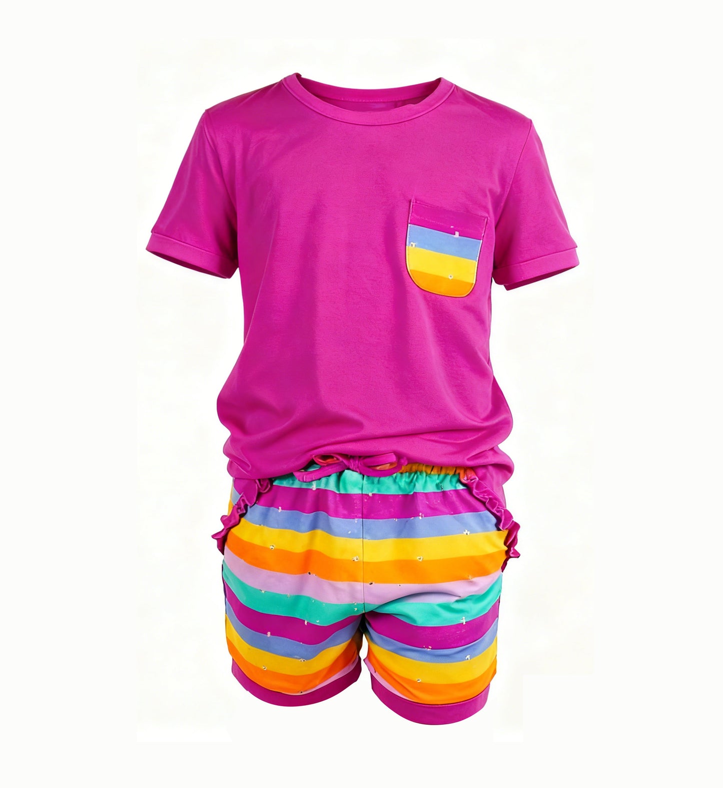 PInk pocket top matching shorts girls summer outfit preorder