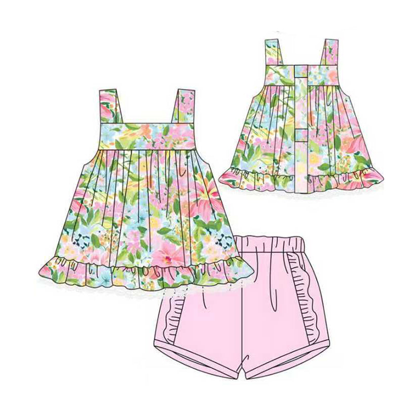 Floral top matching shorts girls summer outfit preorder