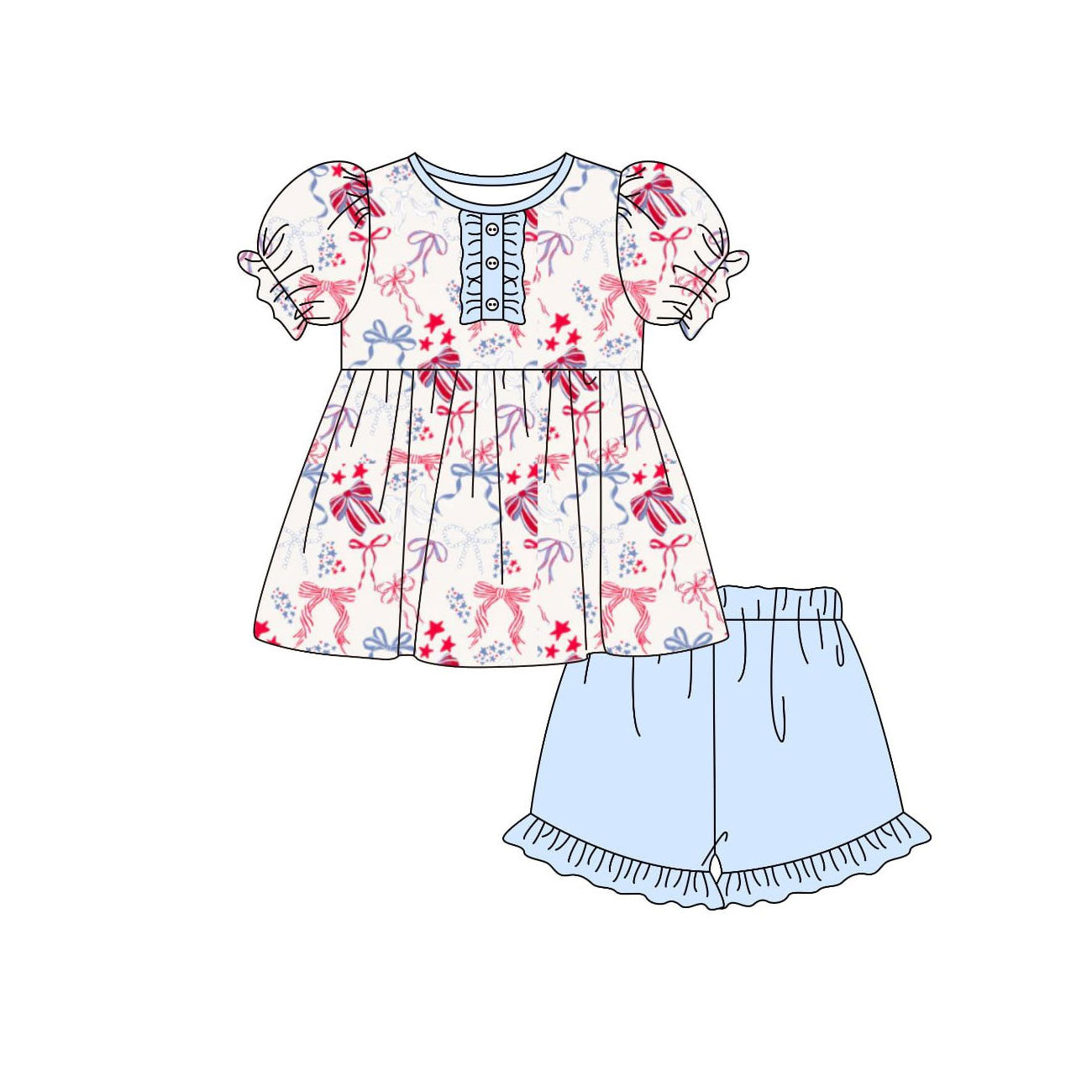 America bow design top matching shorts girls summer outfit preorder