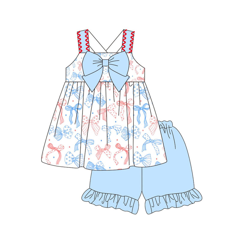 America bow design top matching shorts girls summer outfit preorder