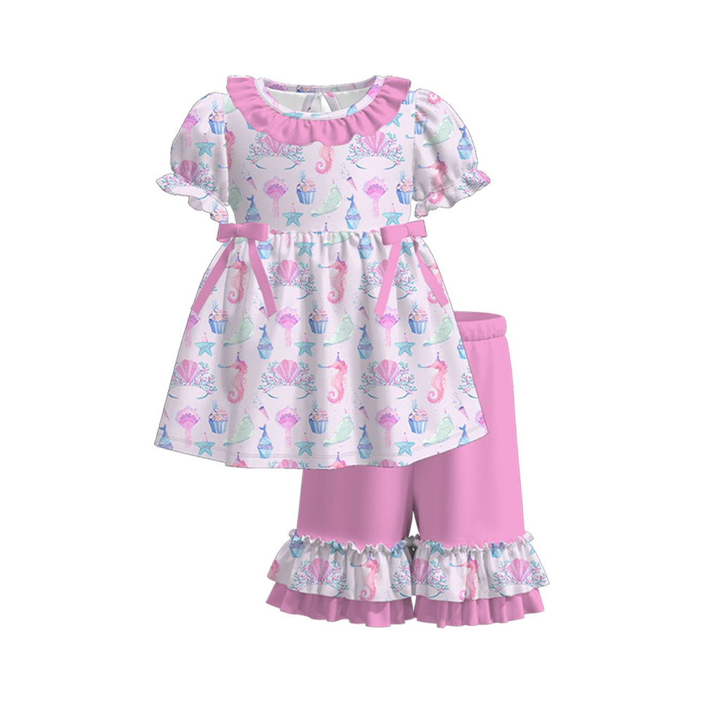 Sea horse design short sleeve top matching pants kids outfit preorder