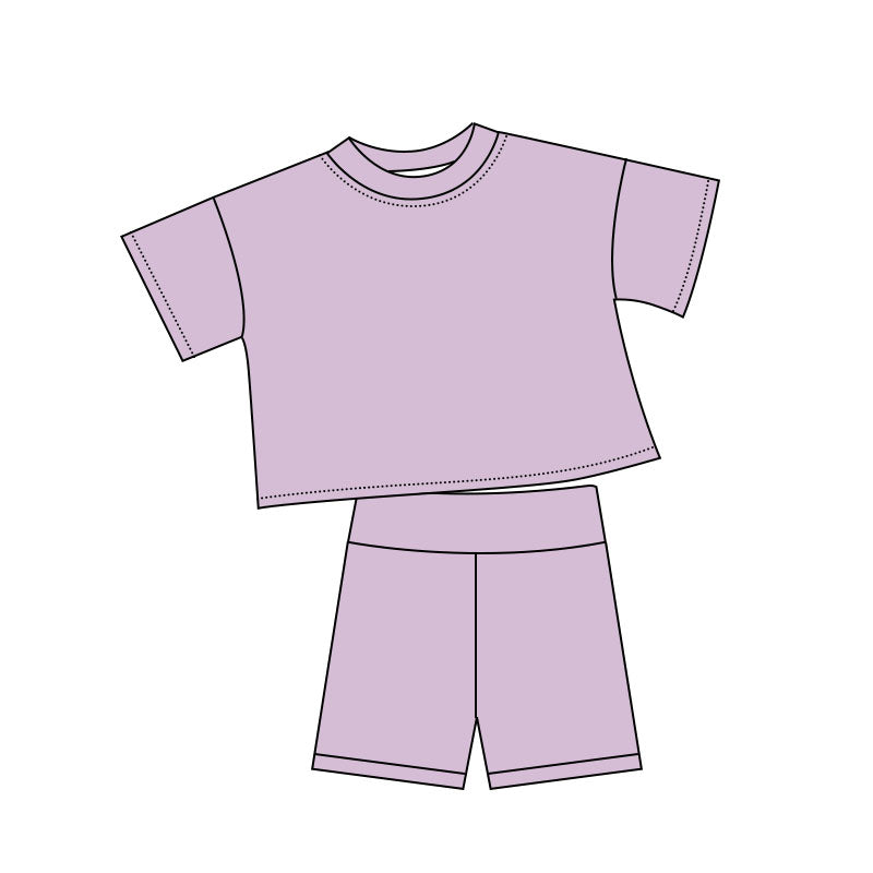 Solid lavender top matching shorts girls summer outfit preorder