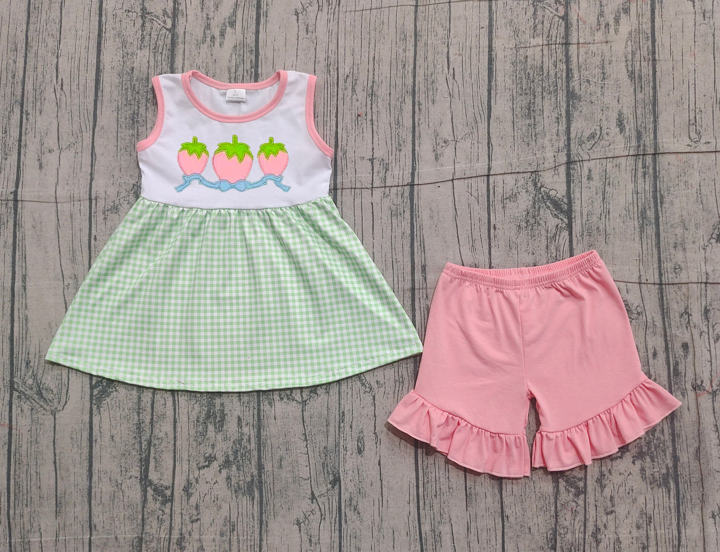 Embroidery Strawberry top matching shorts girls summer outfit preorder