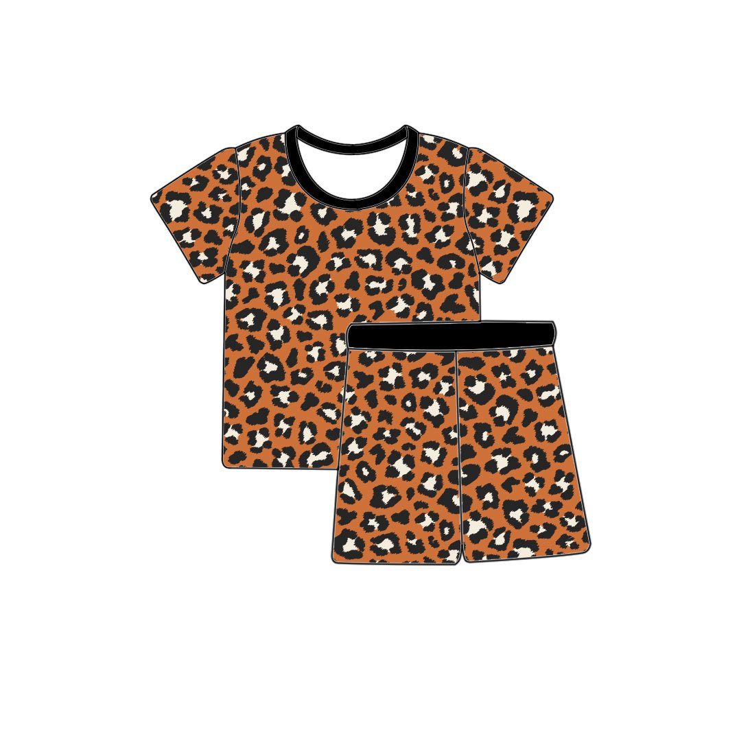 Black leopard top matching shorts girl outfit preorder