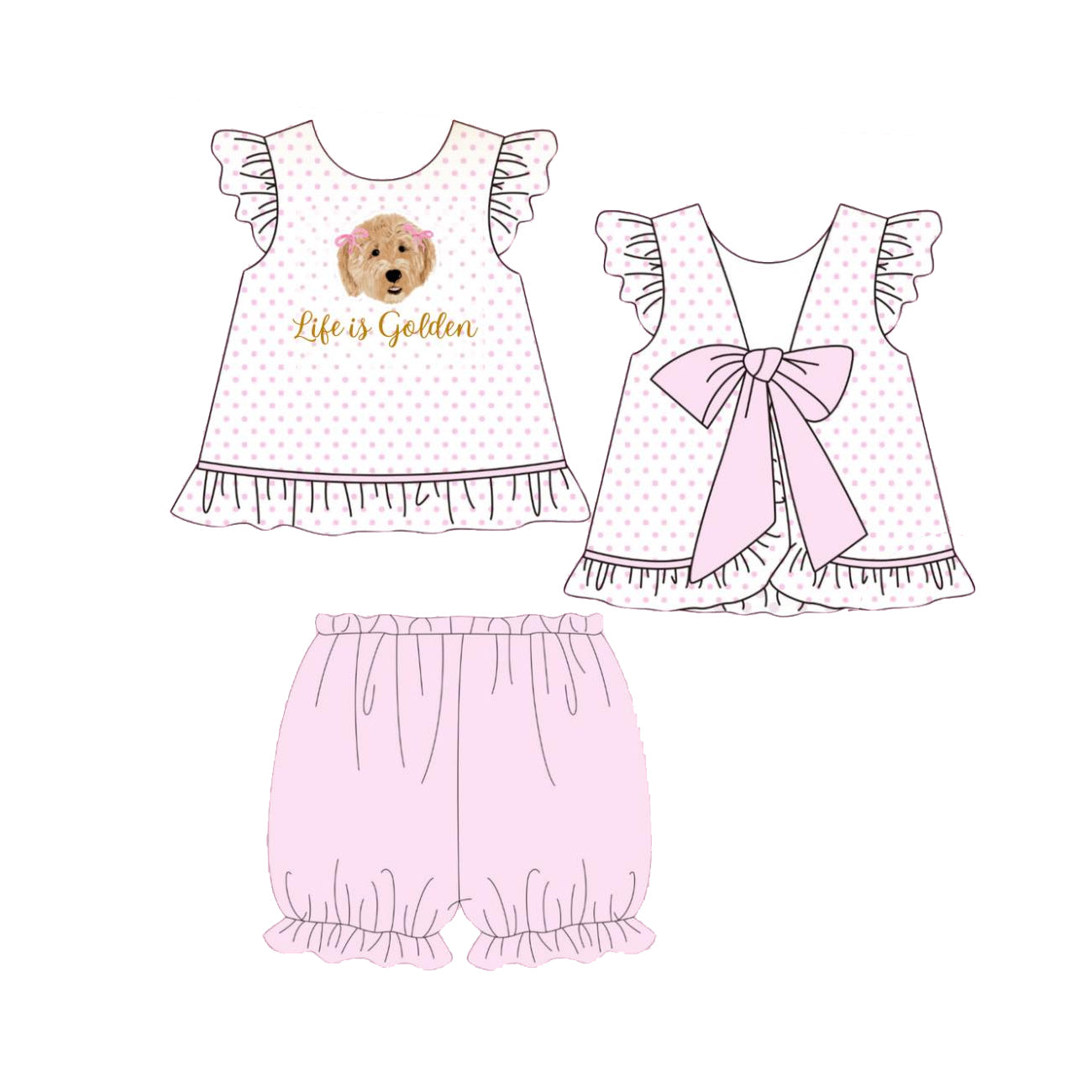 Life is golden top matching shorts girls summer outfit preorder