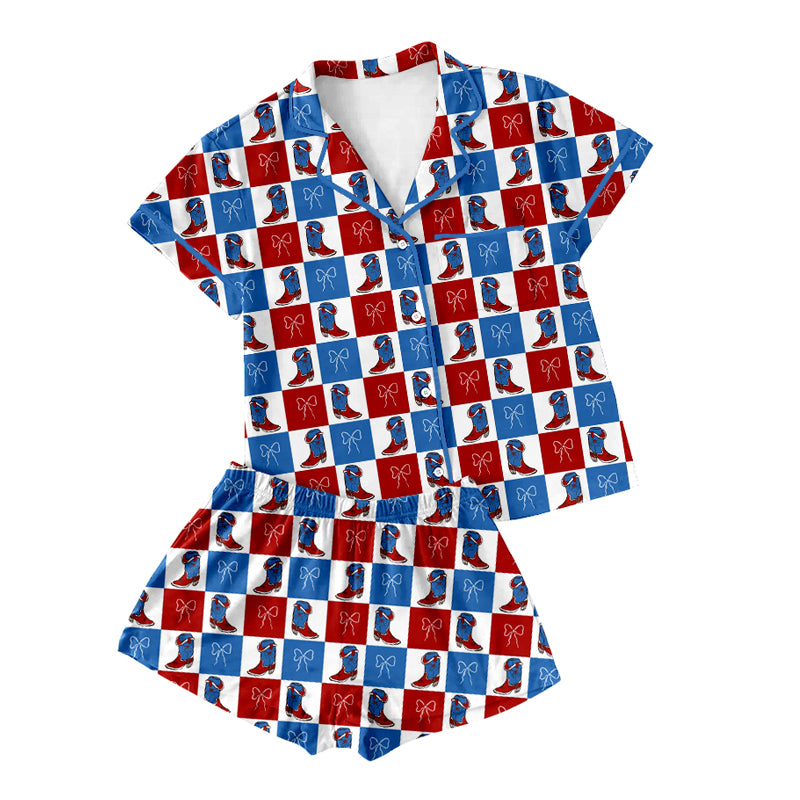 Adult women western boots design short sleeve pajama set preorder