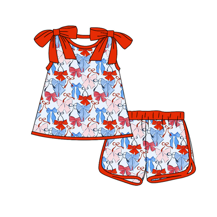 red blue bow top matching shorts girls outfit preorder