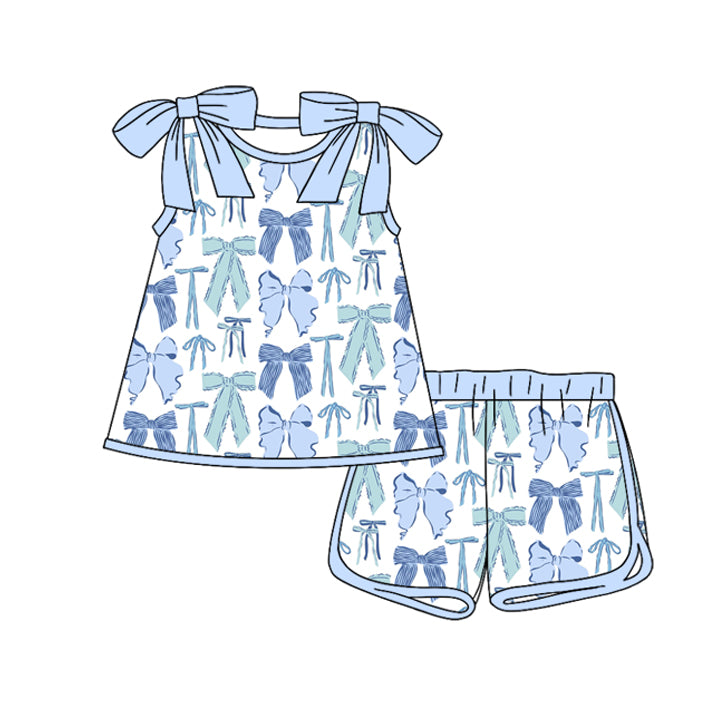Blue bow top matching shorts girls outfit preorder