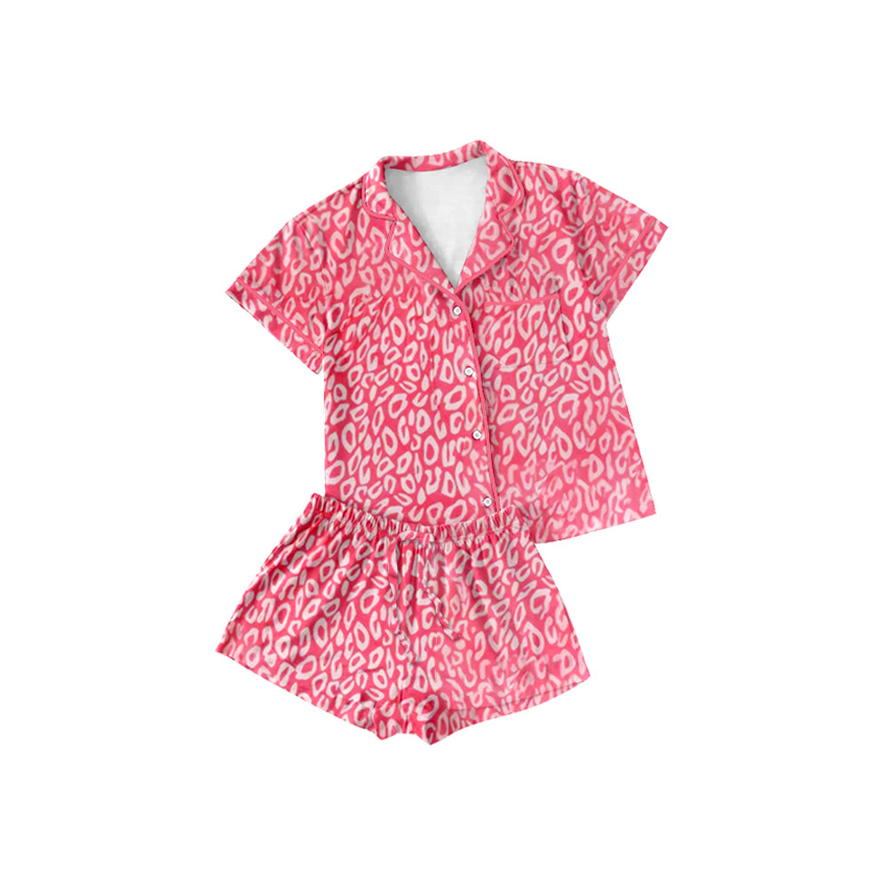 Pink leopard top matching shorts girls pajama set outfit preorder