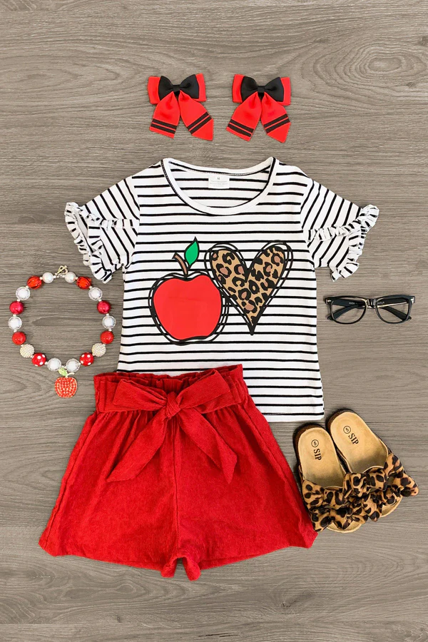 Back to school top matching shorts girls outfit preorder