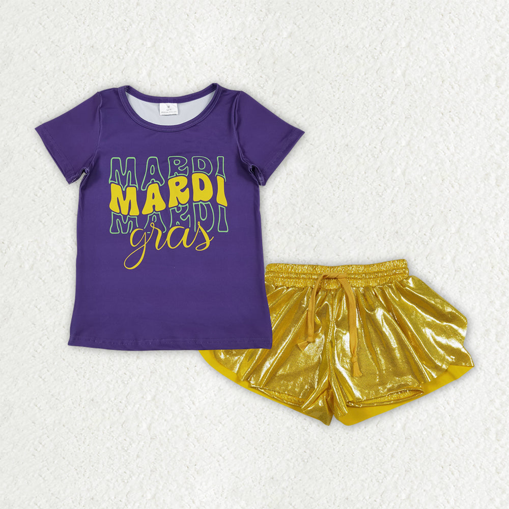 Baby girls mardi gras shirt matching leather shorts outfit