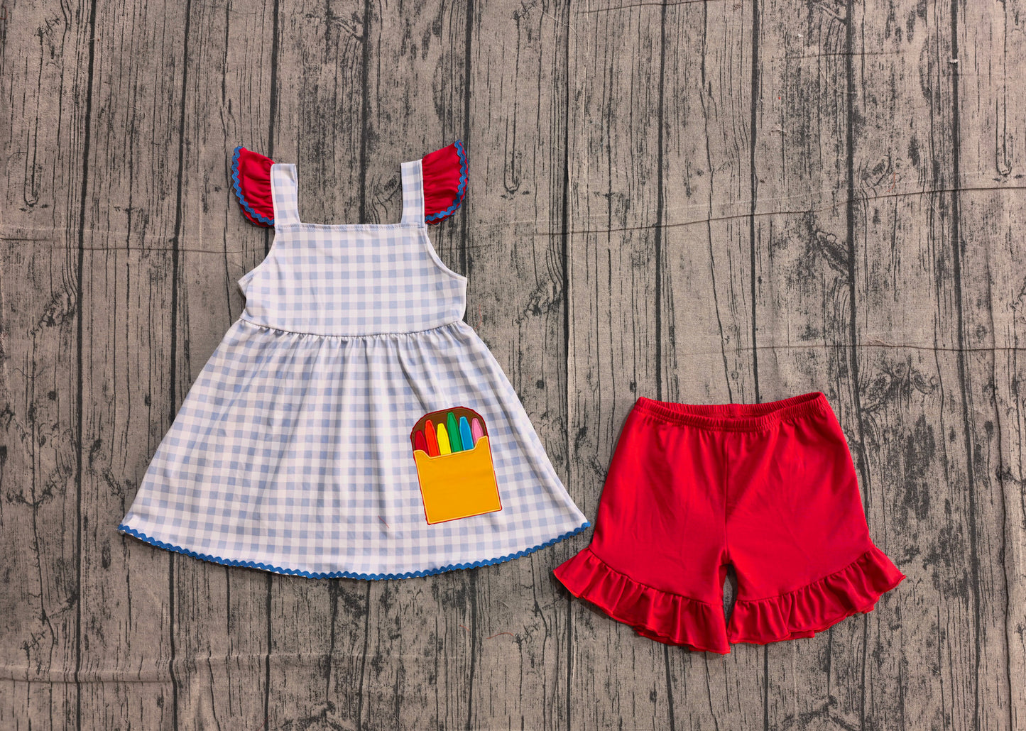 Back to school embroidery top matching shorts girls summer outfit preorder