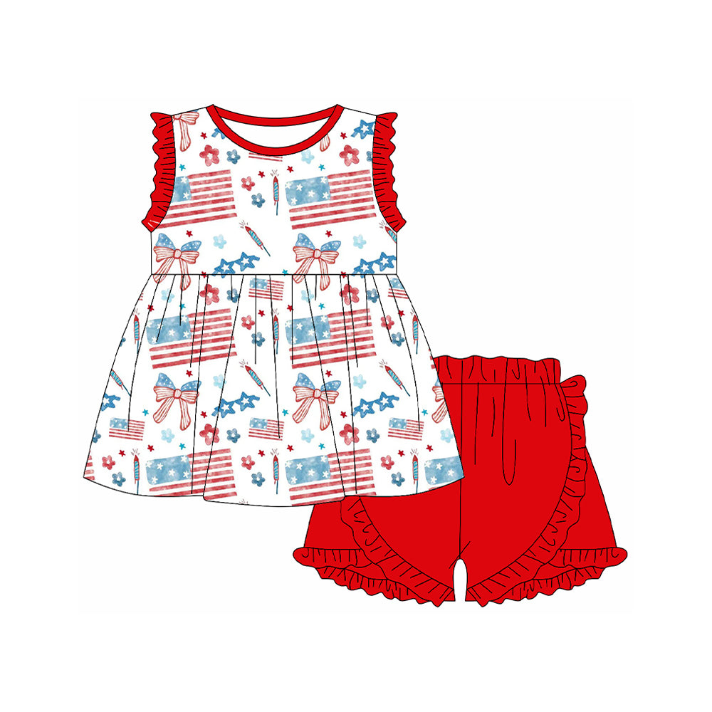 American flag top matching shorts girls summer outfit preorder