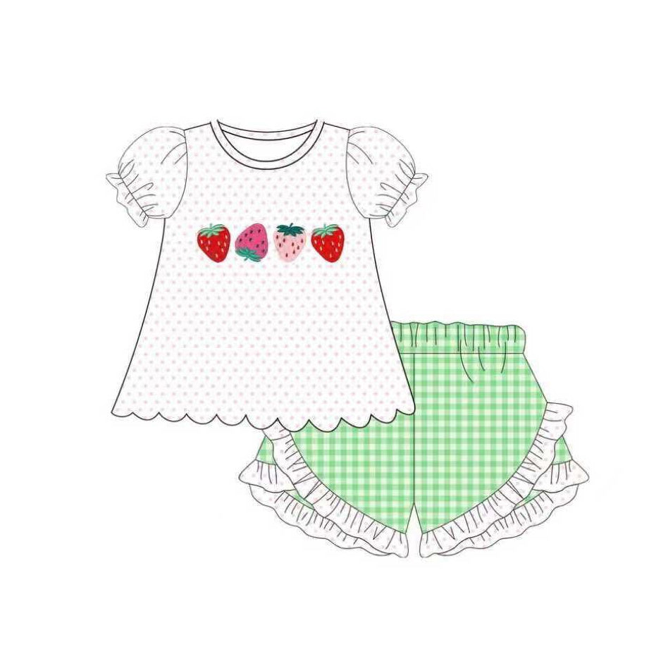 Strawberry top matching shorts girls summer outfit preorder