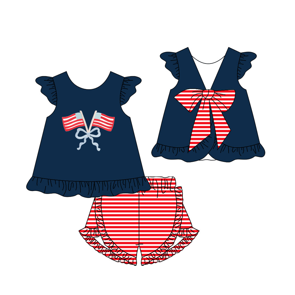 American flag top matching shorts girls summer outfit preorder