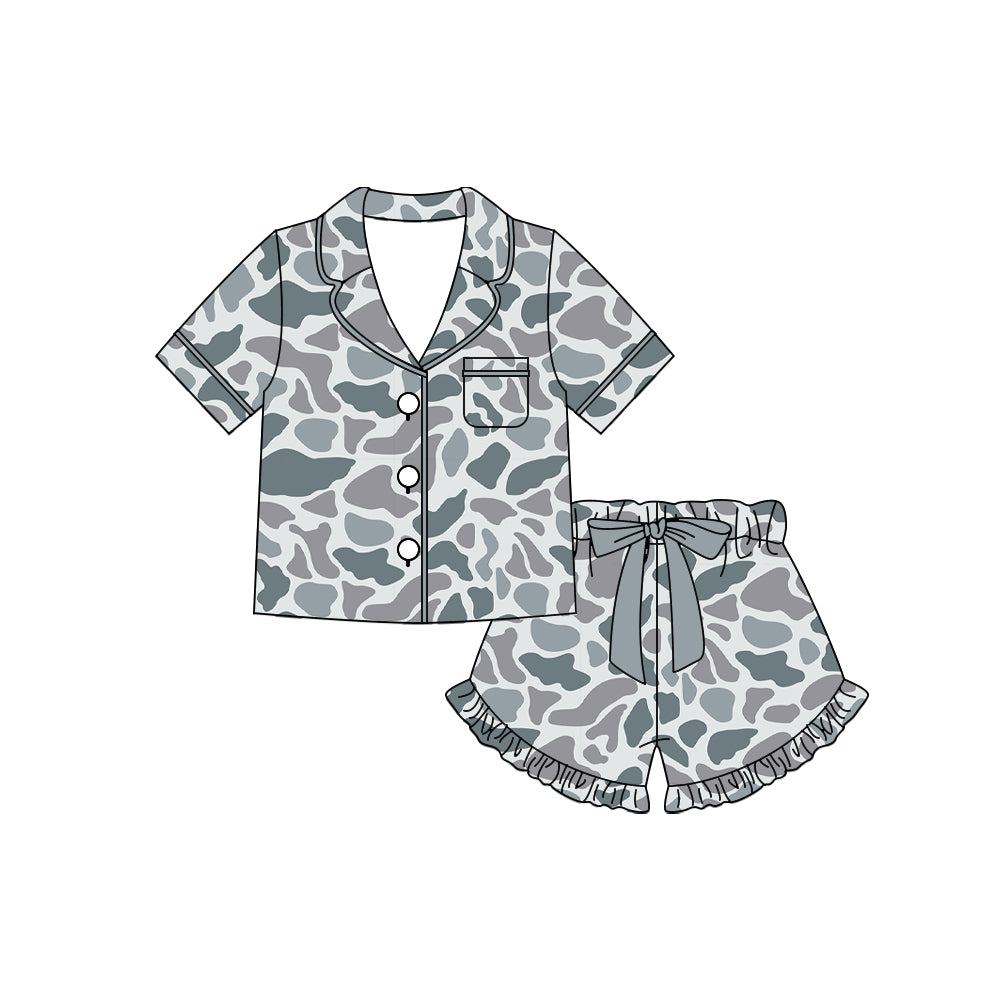Light grey camo top matching shorts girls pajama set preorder