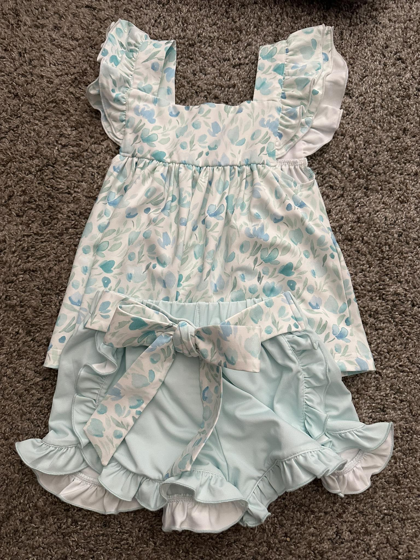 Blue floral top matching shorts girls summer outfit preorder