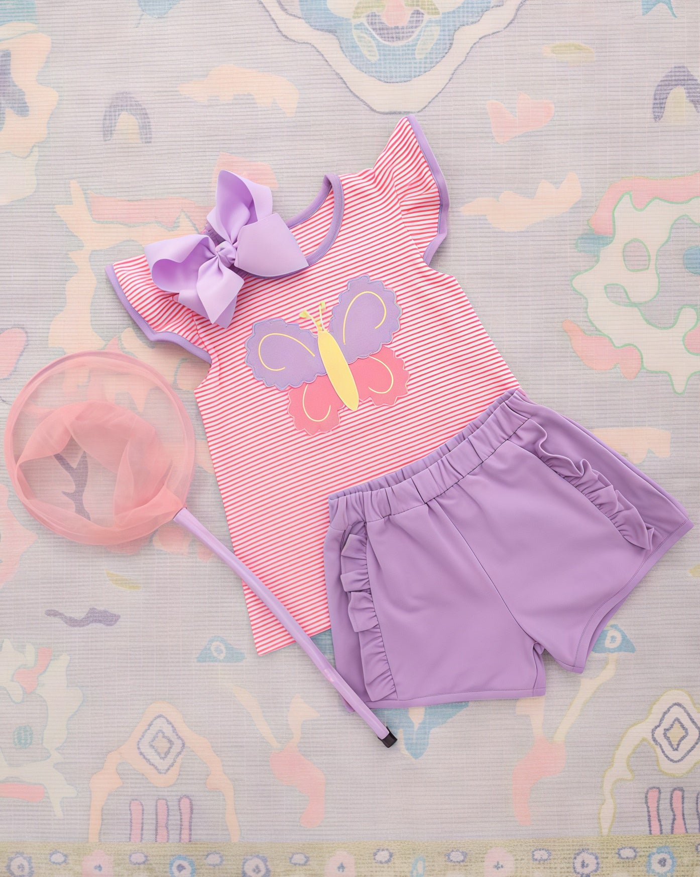 Butterfly top matching cotton shorts girls summer outfit preorder
