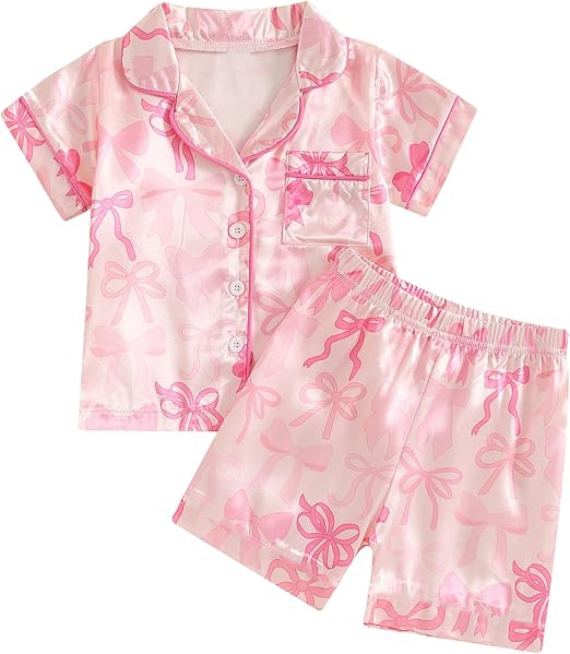 Pink bow top matching shorts girls summer outfit preorder