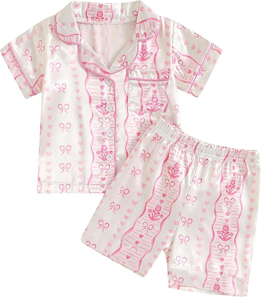 Pink bow top matching shorts girls summer outfit preorder