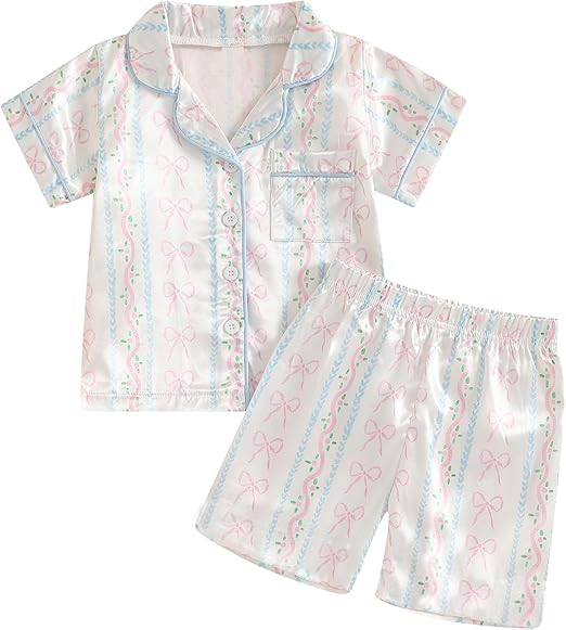 Pink bow top matching shorts girls summer outfit preorder