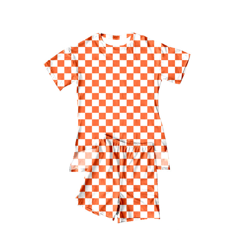 Orange plaid top matching shorts girls summer outfit preorder