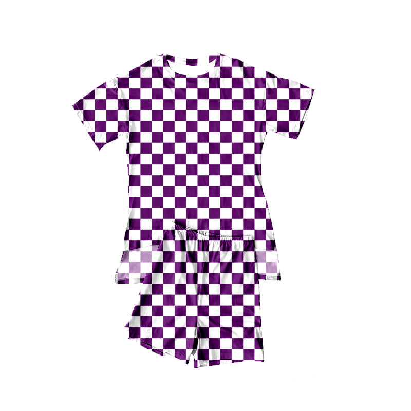 Purple plaid top matching shorts girls summer outfit preorder