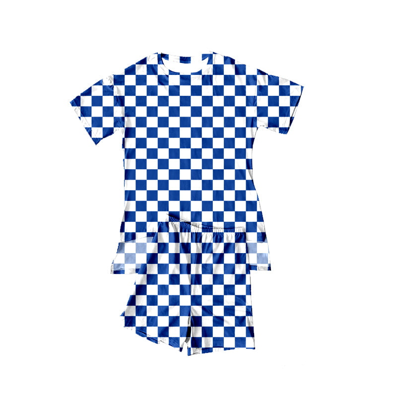 Blue plaid top matching shorts girls summer outfit preorder