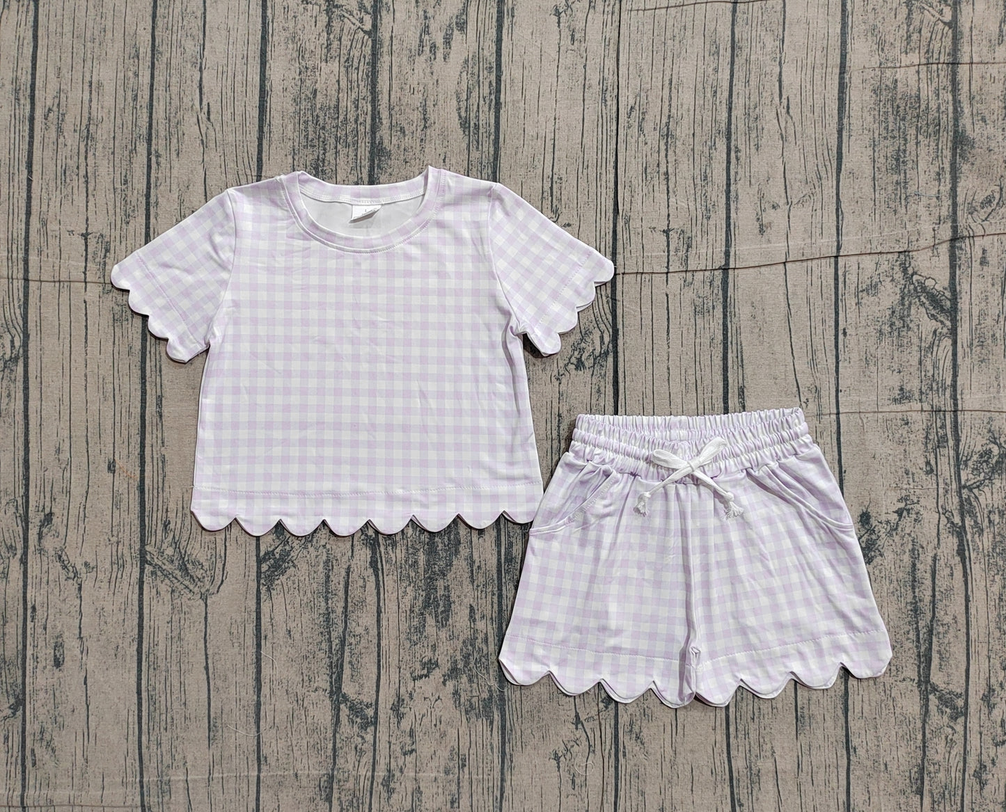 Lavender plaid color toddle baby girls summer outfit preorder