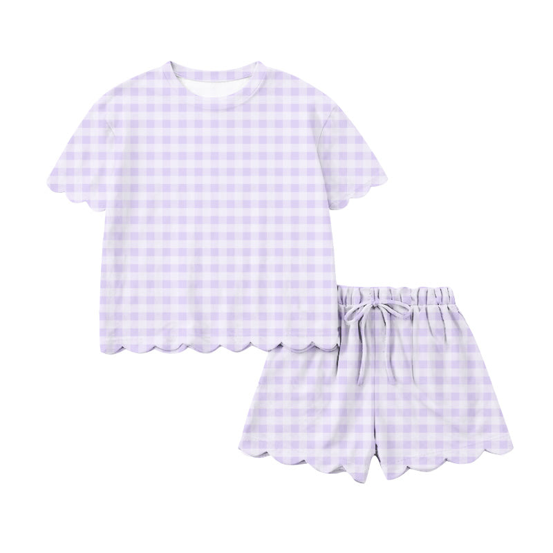 Adult women aqua plaid short sleeve outfit preorder