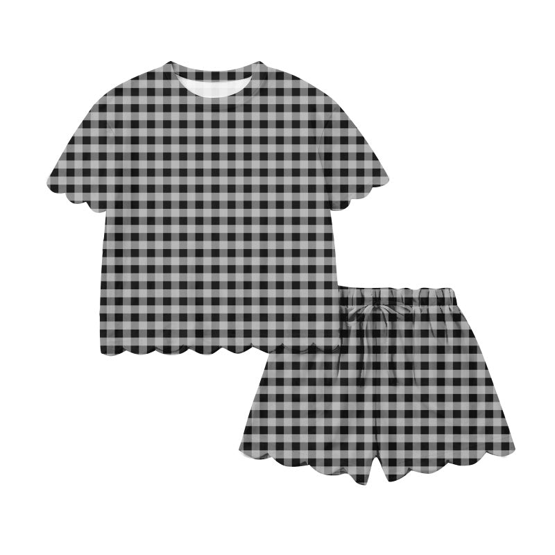Adult women black plaid short sleeve outfit preorder