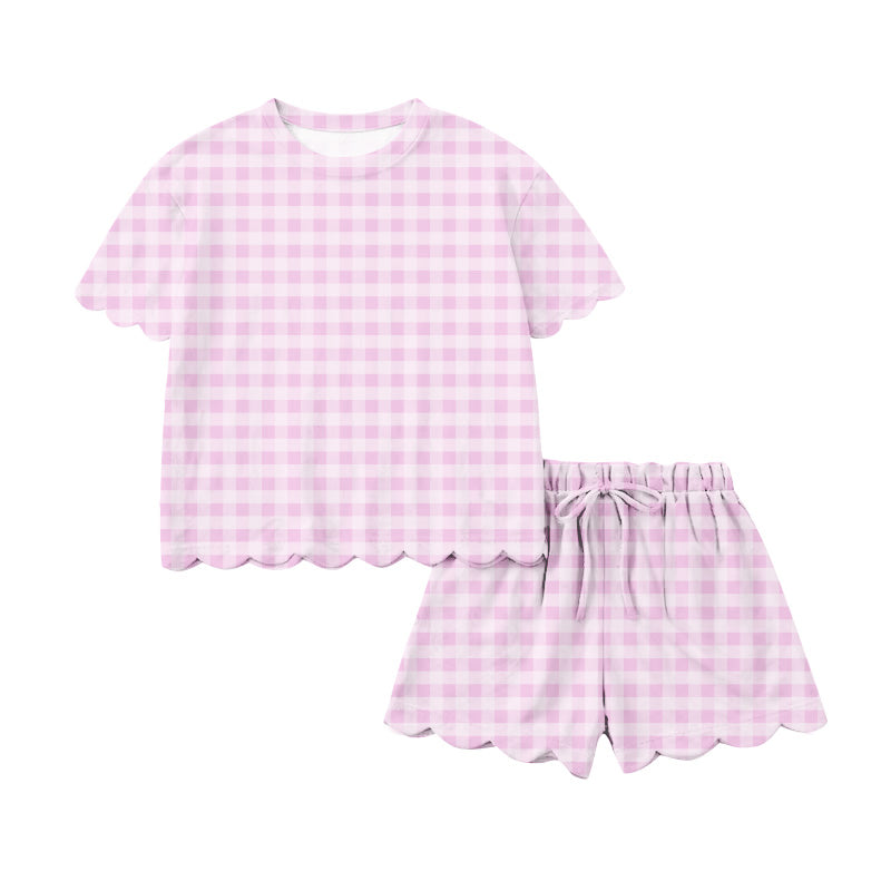 Adult women pink plaid short sleeve outfit preorder