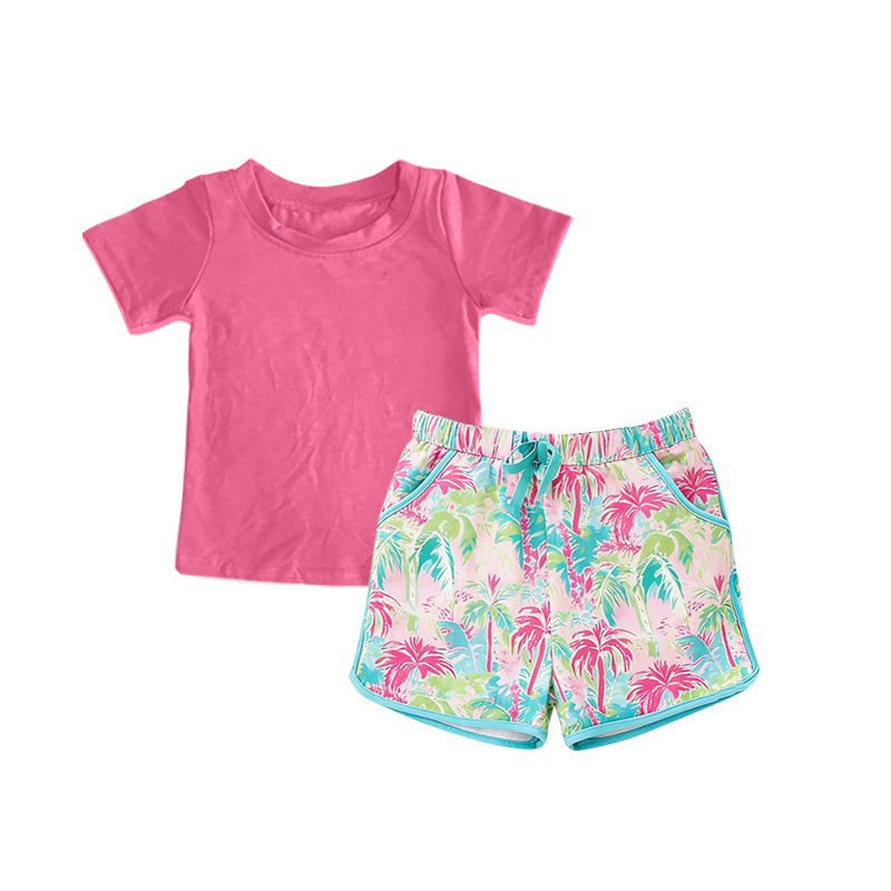 Hot pink top beach shorts design baby girl summer outfit preorder