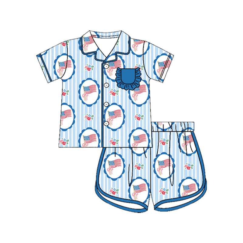 American flag top matching shorts girl summer pajama set preorder