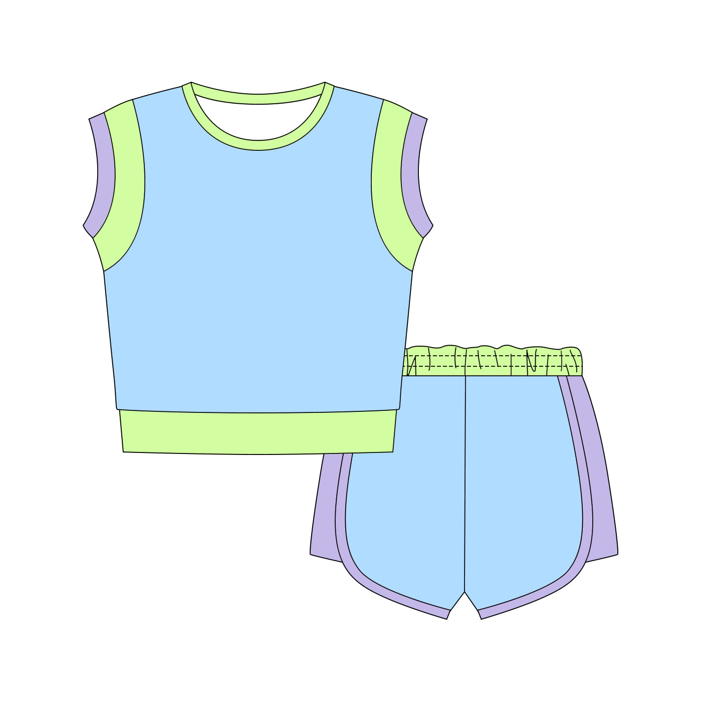 Blue top matching shorts girls summer outfit preorder