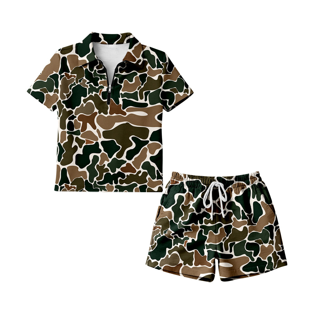 Adult Women dark green camo pullover matching shorts summer outfit preorder