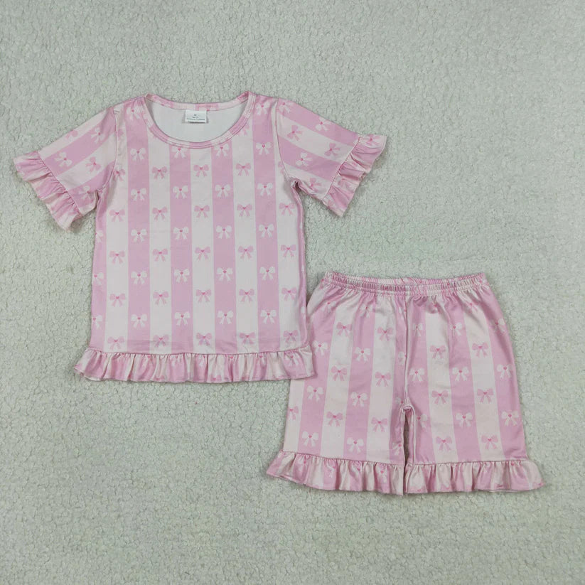 Blue bow top matching shorts girls summer outfit