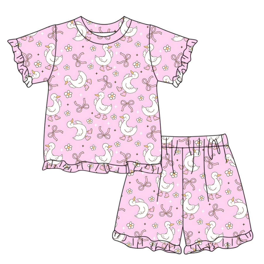 Goose bow short sleeve top matching shorts girls summer outfit preorder