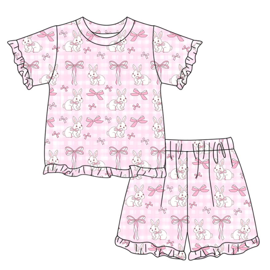 Easter bunny short sleeve top matching shorts girls summer outfit preorder