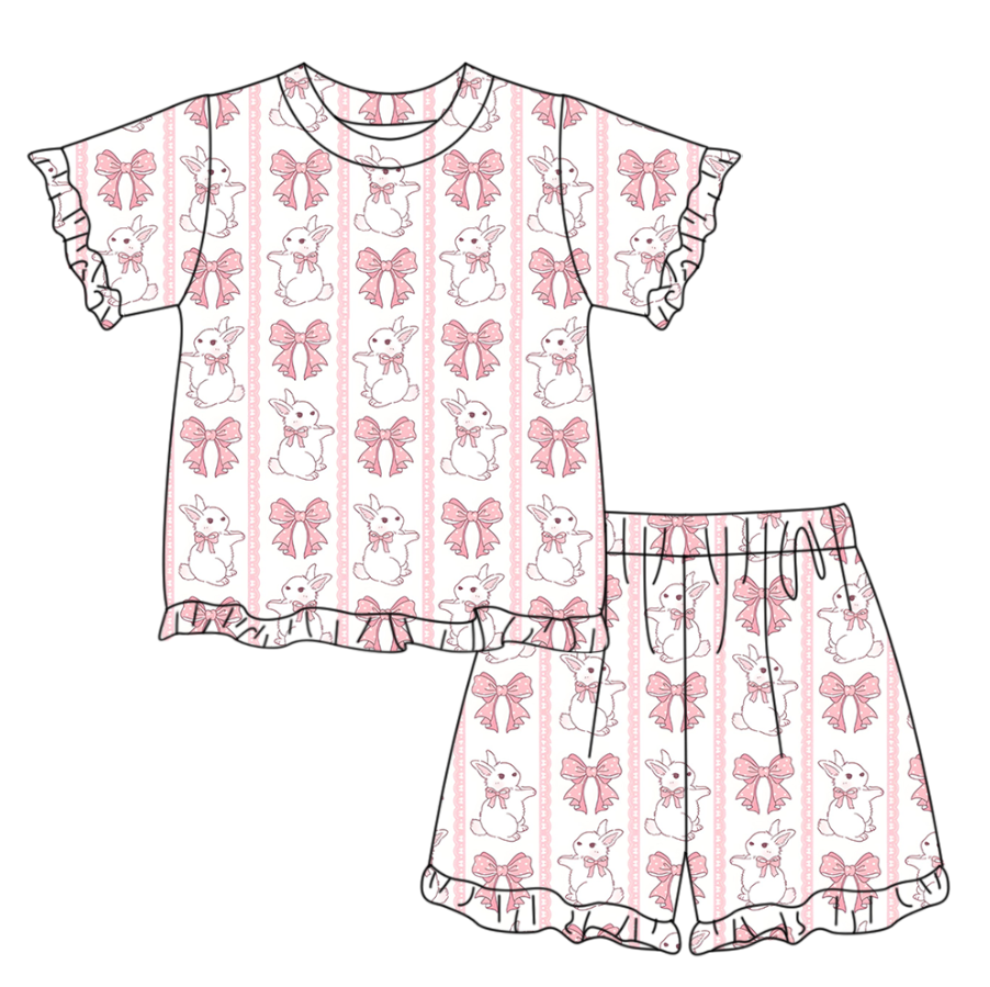 Easter bunny short sleeve top matching shorts girls summer outfit preorder