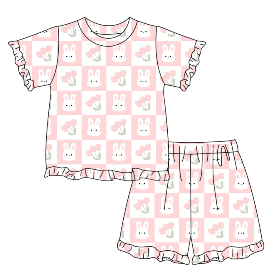 Easter bunny short sleeve top matching shorts girls summer outfit preorder