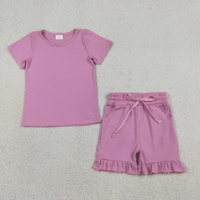 Blue short sleeve top matching shorts girls summer outfit