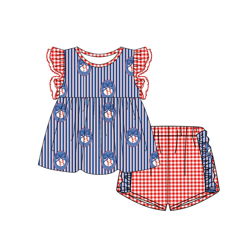 July 4th baseball short sleeve top matching shorts girls summer outfit preorder