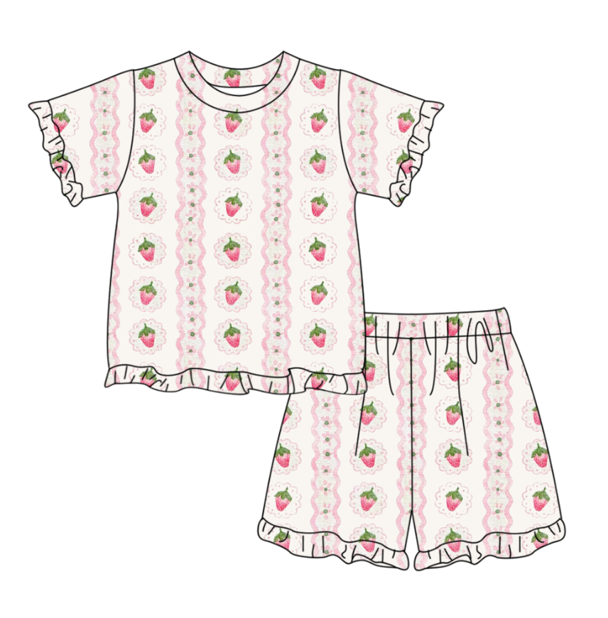 Strawberry top matching shorts girls summer outfit preorder