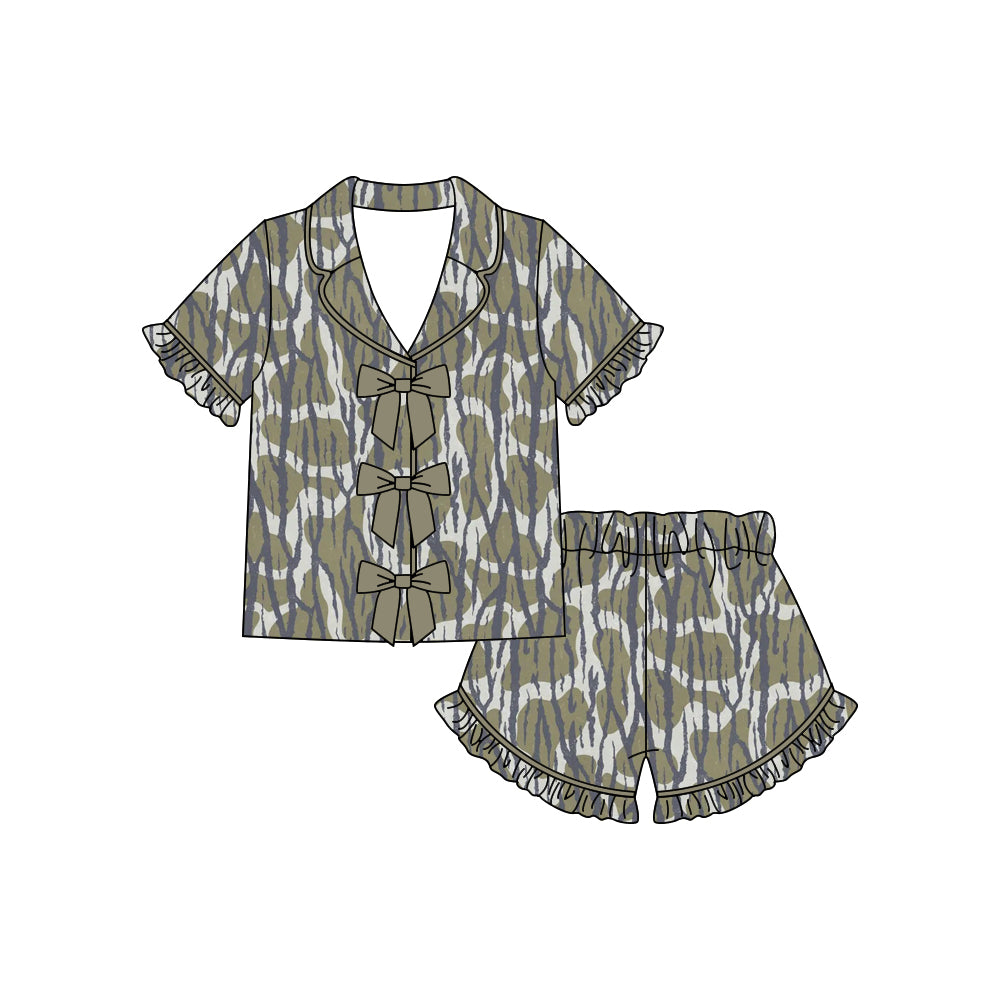 Camo bow top matching shorts girls pajama set preorder