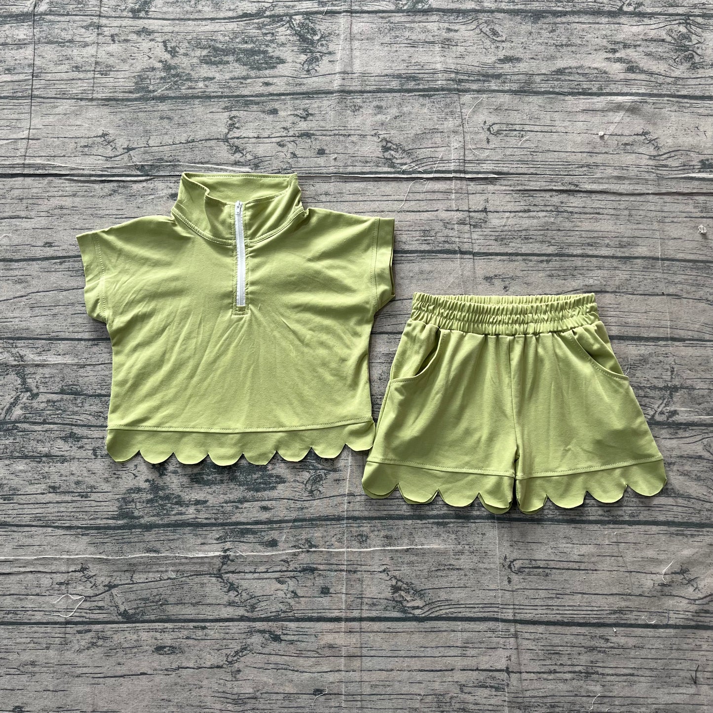Lime green short sleeve top matching shorts girls summer outfit preorder