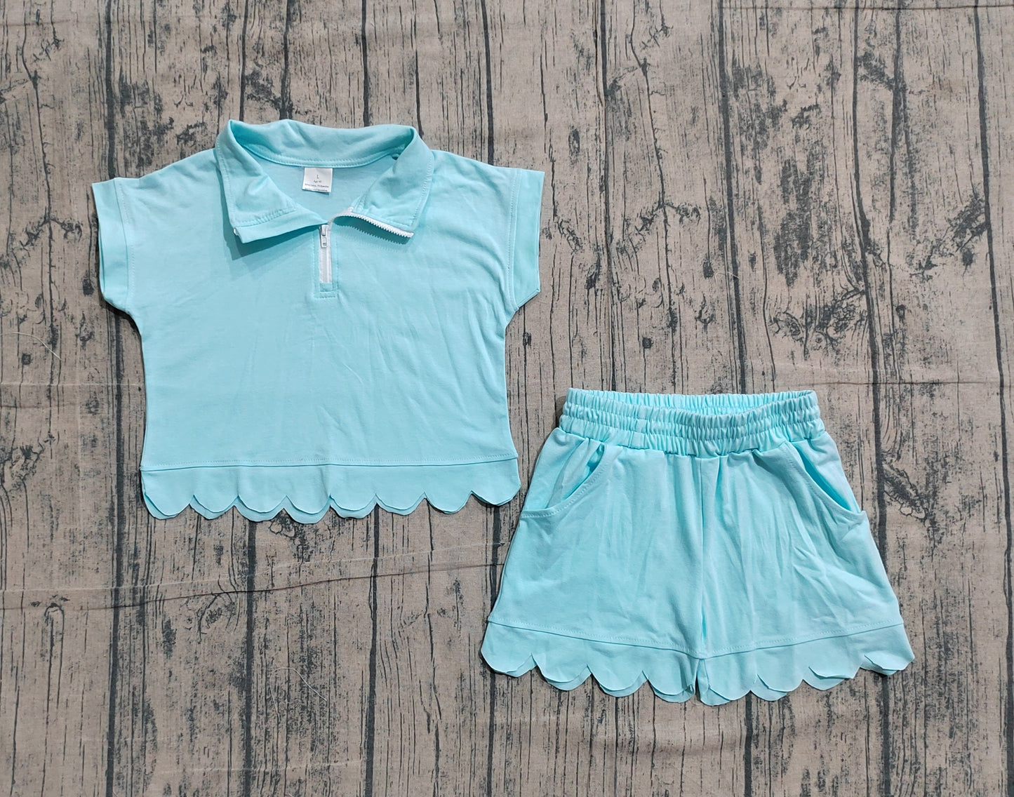 Blue short sleeve top matching shorts girls summer outfit preorder