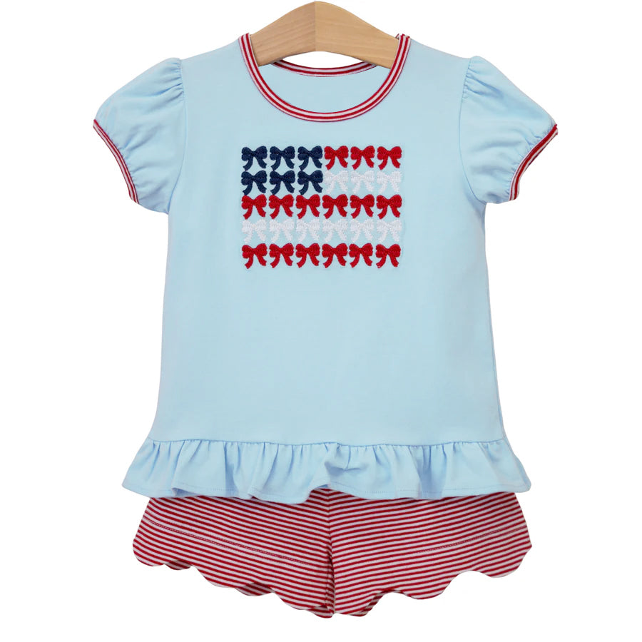 July 4th bow top matching shorts girls summer outfit preorder