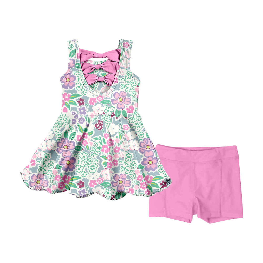 Pink blue floral top matching shorts girls summer outfit preorder
